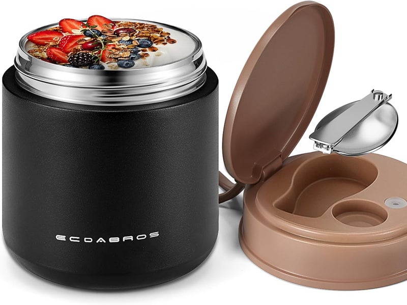 eedabros 15.2oz Food Thermo for Kids – SUS316 Stainless Steel Insulated Lunch Jar with Spoon & Handle, Wide Mouth Thermo for Hot Food for Children Adults（Black） - Image 1